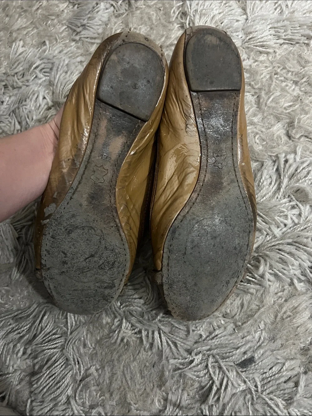 Tory Burch Women’s Brown Leather Ballet Flats with Gold Emblem - FLAWED